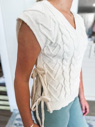 Cream Fall Thread Cable Knit Sweater Top