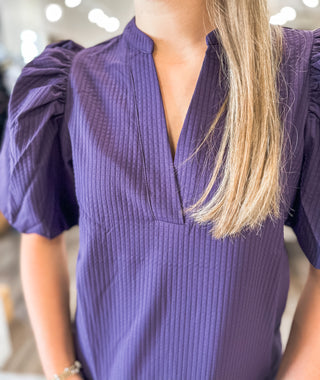 Purple Parker Puff Sleeve Textured Top