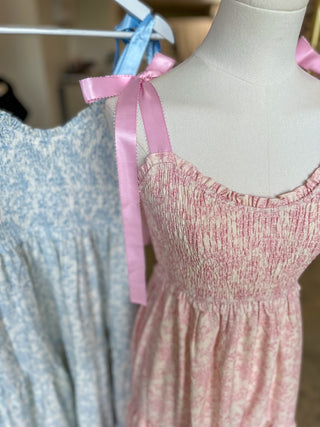 Pink & Cream Dainty Vintage Ribbon Shoulder Tiered Maxi Dress