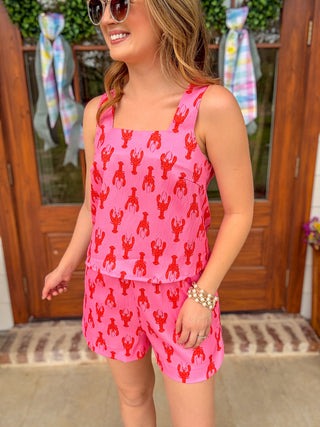 Pink & Red Crawfish Shorts Set