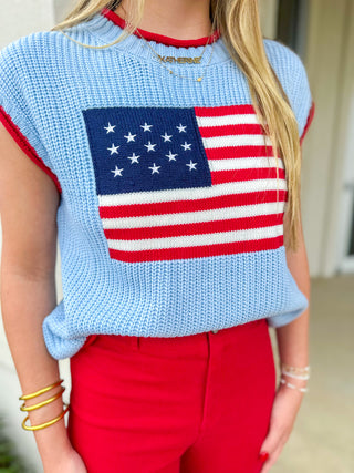 Blue Stars & Stripes Short Sleeve Sweater