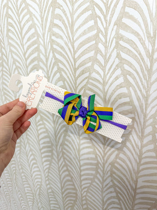 Mardi Gras Pantyhose Headband Bow
