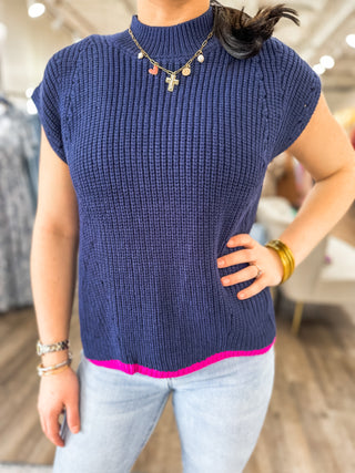 Navy Blue Two-Tone Sway Sweater Top