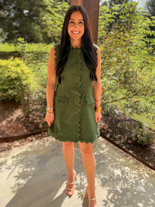 Hunter Green Sweet Detail Scallop Trim Mini Dress