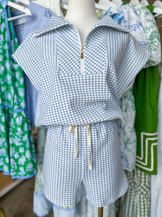 Blue On Repeat Gingham Shorts Set