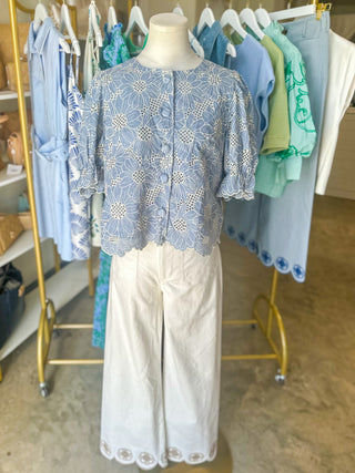 Chambray Softly Styled Floral Lace Top