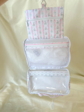 TRVL Pink Ribbon Floral Hanging Toiletry Bag