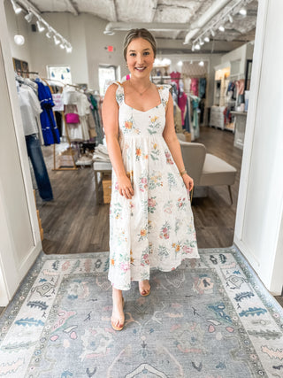 Ivory Spring Mornings Multi Floral Embroidery Midi Dress