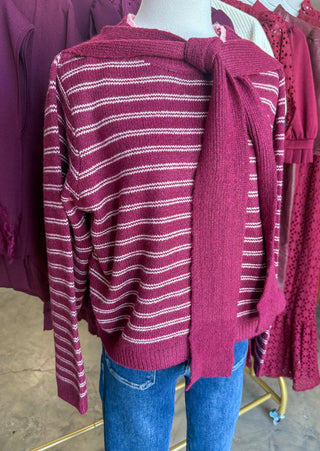 Berry Knotted In Style Striped Sweater