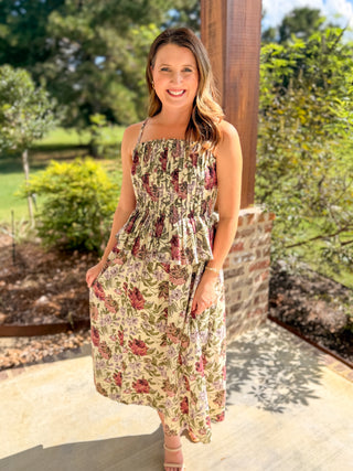 Vintage Violet Garden Pleated Midi Dress
