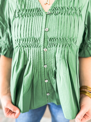 Forest Green Meadow Smocked Top
