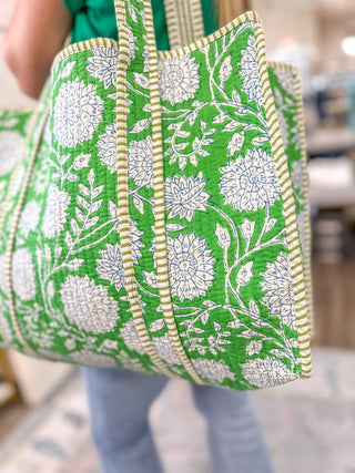 Terra Green Floral Patterned Tote Bag