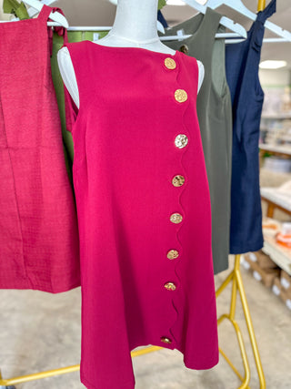Burgundy Oh So Lovely Scallop Button Mini Dress