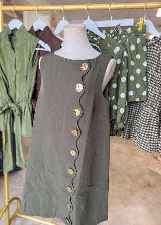 Olive Oh So Lovely Scallop Button Mini Dress