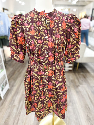 The Plum Spice Petal Belted Mini Dress