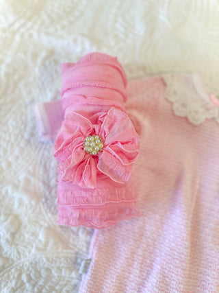 Frilly Frou Bubblegum Pearl Bow Headband & Swaddle