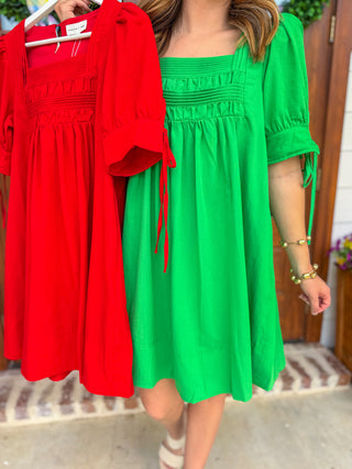 Green Dream Girl Smocked Mini Dress