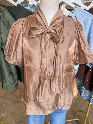 Mocha Scarlett Satin Bow Top