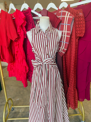 Burgundy Rowan Lane Striped Belted Maxi Dress