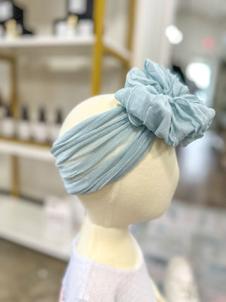 Baby Blue Frilly Frou Ruffle Headband Bow