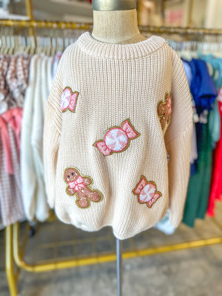 Christmas Gingerbread Man Candy Girls Pullover Sweater
