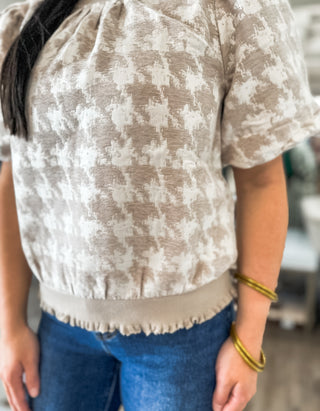 Whispered Neutral Houndstooth Textured Top