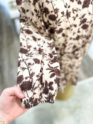 Morning Mocha Blooms Belted Mini Dress