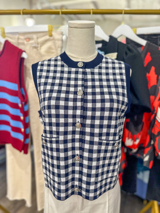 Navy Fifth Avenue Checkered Knit Tank