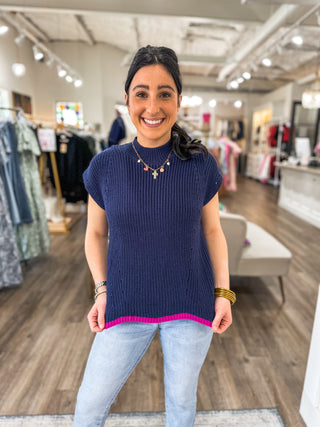 Navy Blue Two-Tone Sway Sweater Top