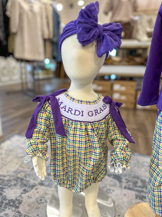 Mardi Gras Plaid Bow Detail Bubble - OMG Custom