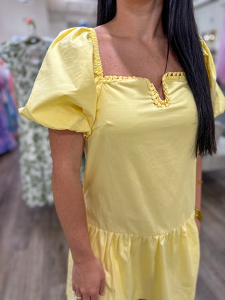 Lemon Summer Bliss Drop Waist Mini Dress