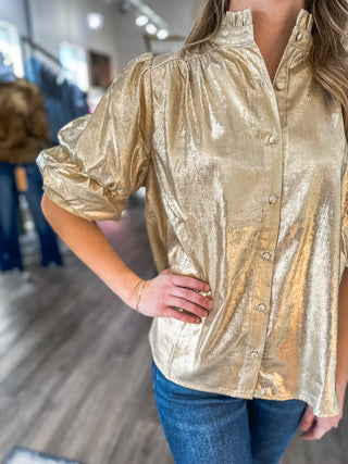 Gold Foiled Beauty Queen Tiered Sleeve Blouse