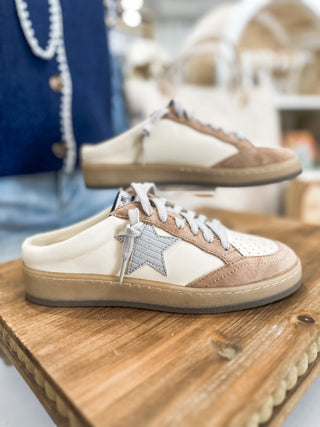 Sabot Beige W/ Grey Star Open Back Slip-On Sneakers