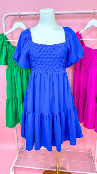 Royal Blue Pleated Details Sure To Be Noticed Dress