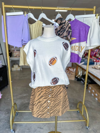 White Game Day Football Patch Sweater Top