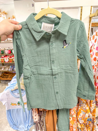 Sage Green Mallard Boys Dress Shirt