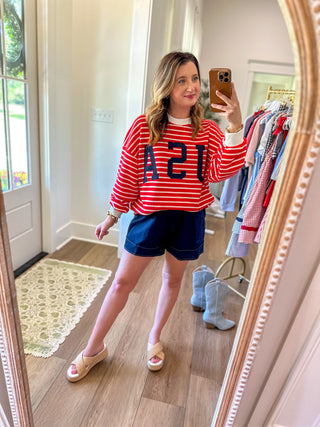 The USA Darling Knit Striped Long Sleeve Sweater