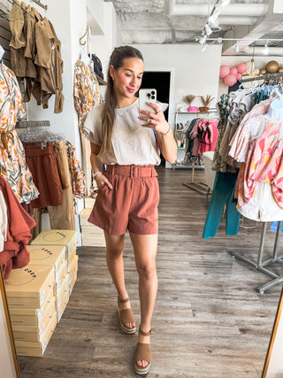 Cinnamon Better When Belted High Waisted Shorts