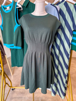 Forest Green Weekend Win Pleated Mini Dress