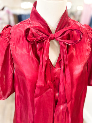 Red Scarlett Satin Bow Top