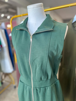 Hunter Green On the Move Scallop Zip Mini Dress