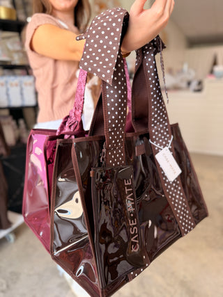 Espresso Polka Dot Bow Jelly Tote Bag | Case-Mate