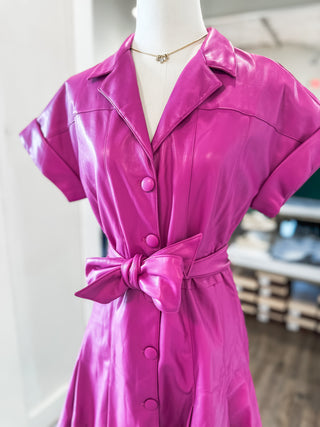 Broadway Babe Magenta Faux Leather Mini Dress
