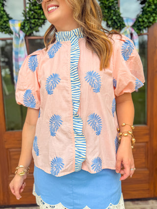 The Palm Beach BLUSH Puff Sleeve Top