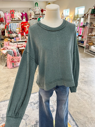 Moss Green Two Tone Otto Ribbed Oversized Top