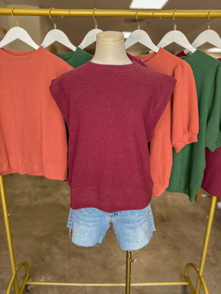 Wine Cloudy Knit Muscle Sleeve Top