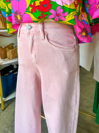 Baby Pink High Rise Crop Wide Leg Jean | VERVET