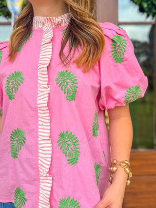 The Palm Beach Pink Puff Sleeve Top