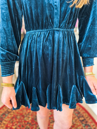 Dark Teal Dancing In The Knit Velvet Mini Dress