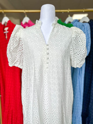 White Sweet Eyelet Moments Midi Dress